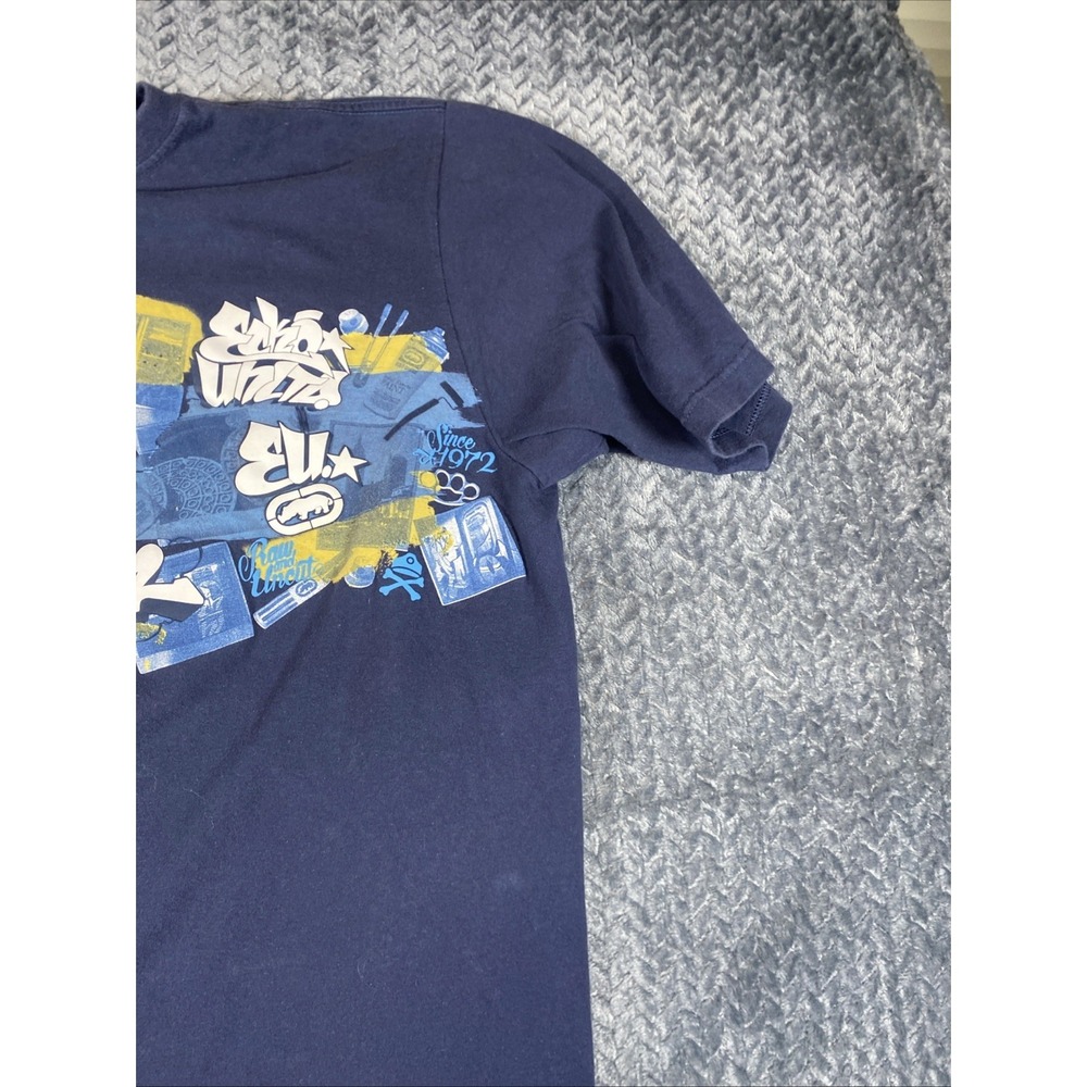 Y2K Ecko Unltd T Shirt Mens XL Graffiti Design Dark Blue - Picture 3 of 8